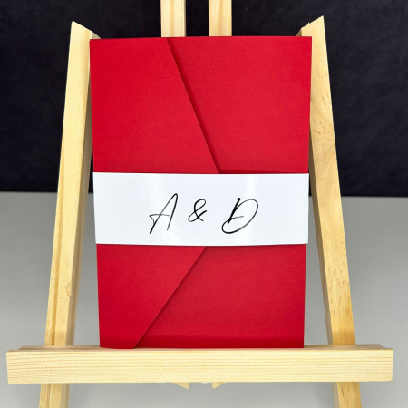 Invitații nuntă - Invitație de nuntă minimalistă, pliabilă, cu toc roșu