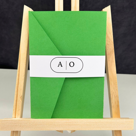 Invitații nuntă - Invitație de nuntă minimalistă, pliabilă, cu toc verde