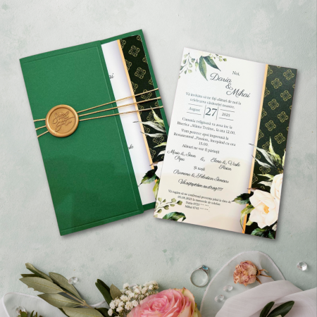 Invitații nuntă - Invitație de nuntă, model floral elegant