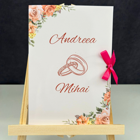 Invitații nuntă - Invitație de nuntă pliabilă cu design floral