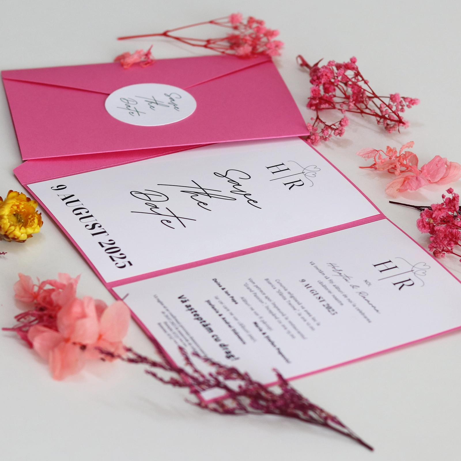 Invitație de nuntă pliabilă cu toc roz [4]