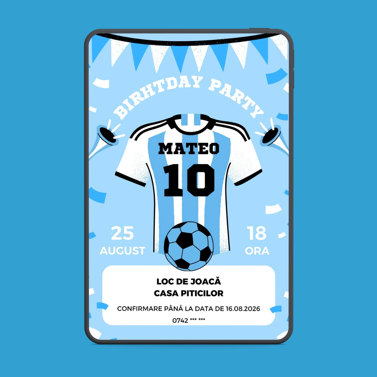 Zi de naștere - Invitație digitală albastră zi de naștere fotbal