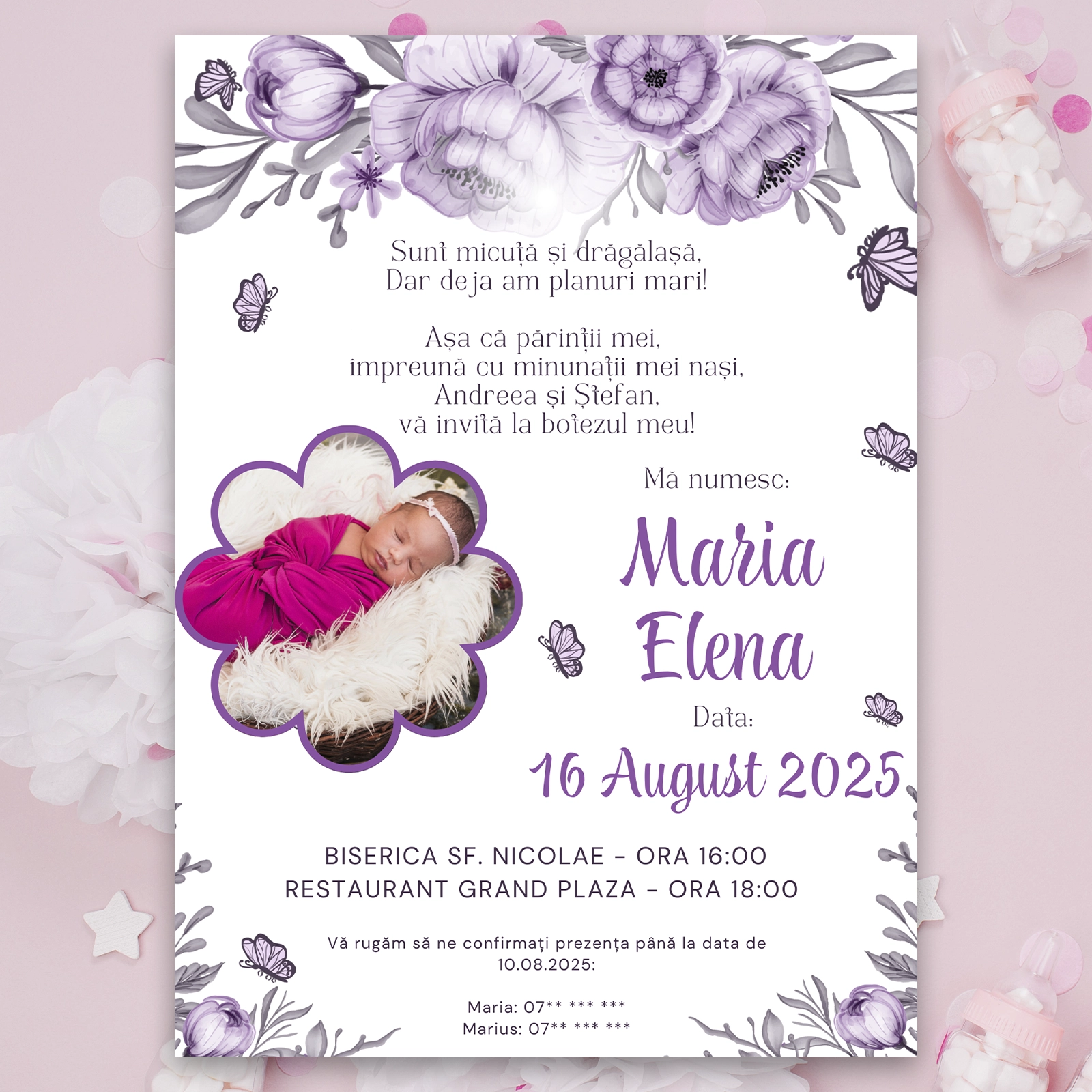 Invitație digitală botez, mov cu poză [1]