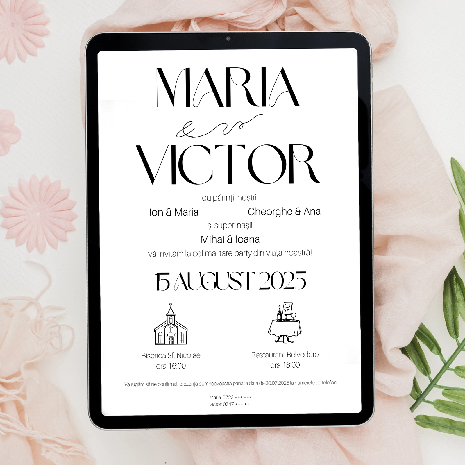 Invitații digitale nuntă - Invitație digitală de nuntă, clasică