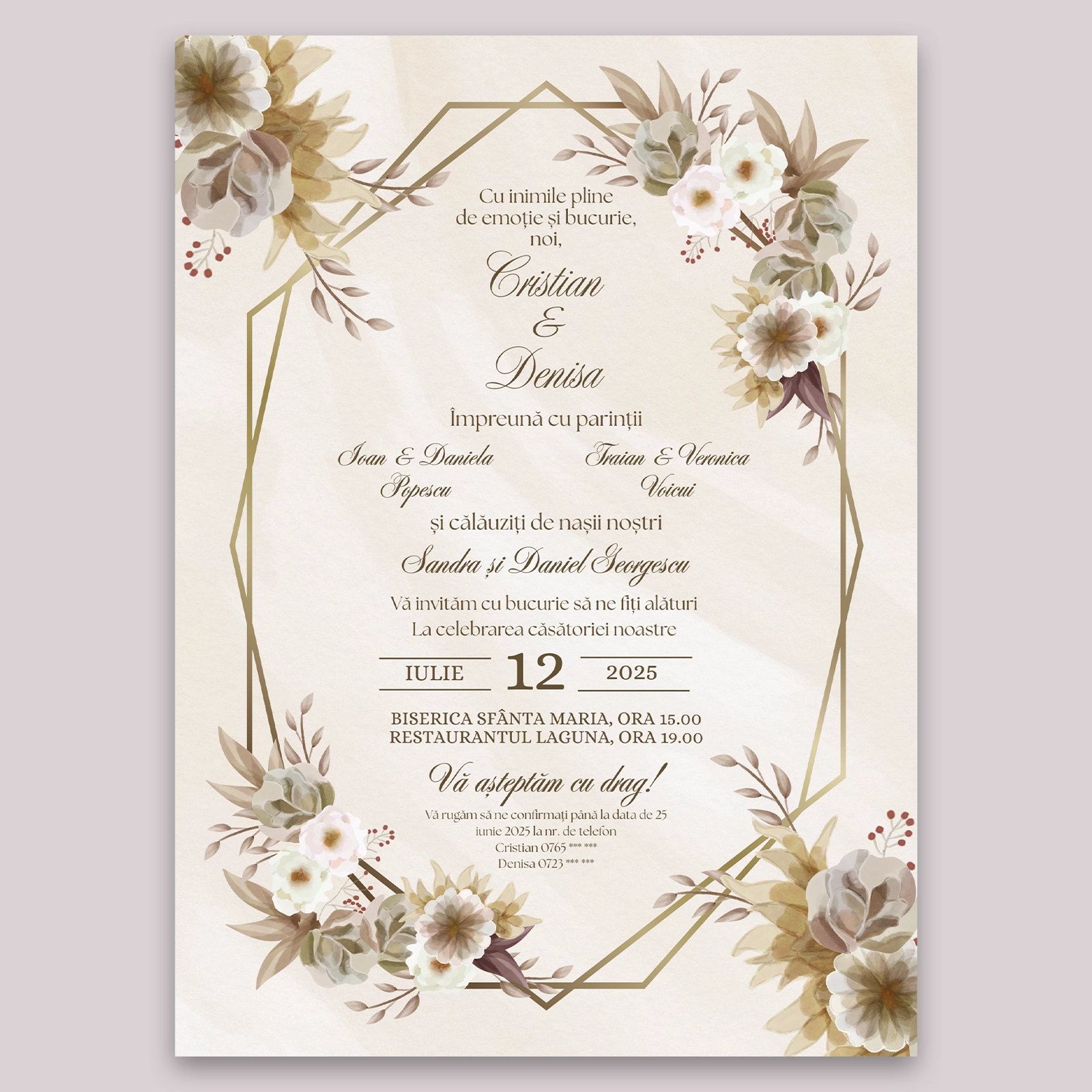Invitație digitală de nuntă, design floral [1]