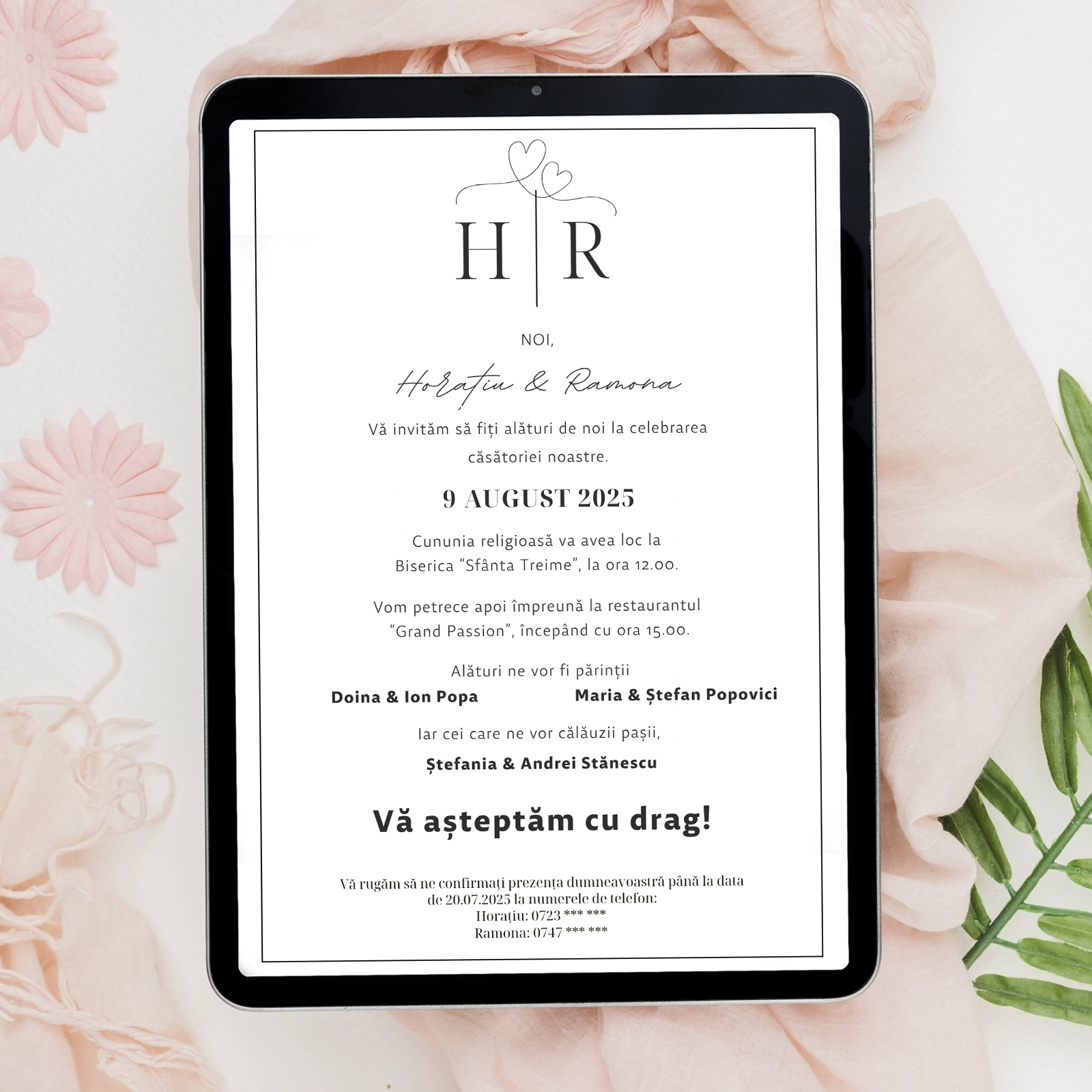 Invitații digitale nuntă - Invitație digitală de nuntă simplă