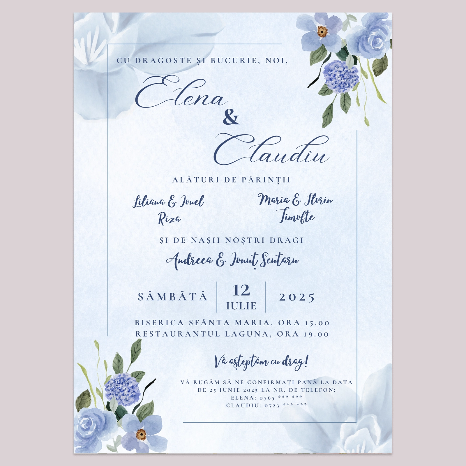 Invitație digitală, design floral albastru [1]