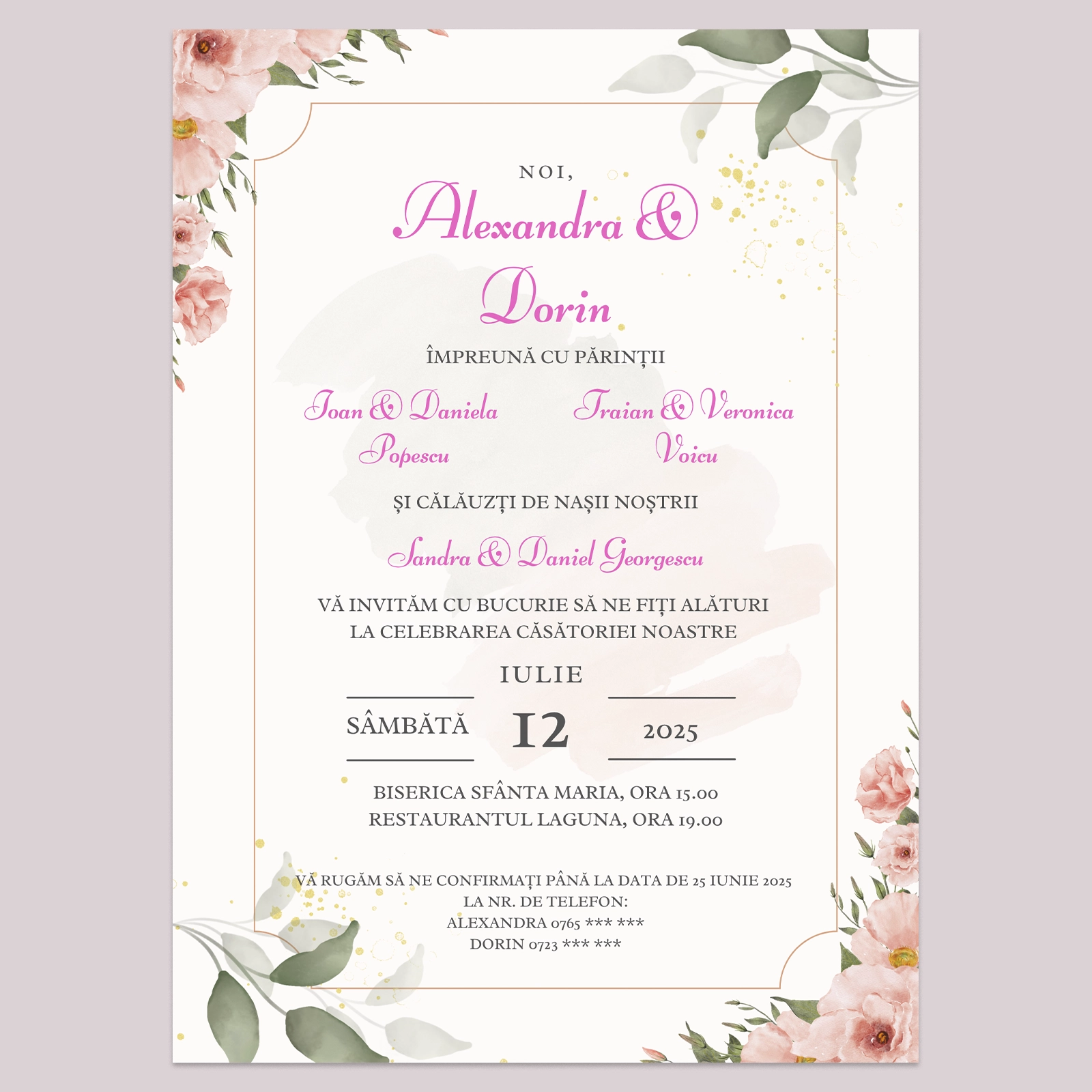 Invitație digitală, design floral roz [1]