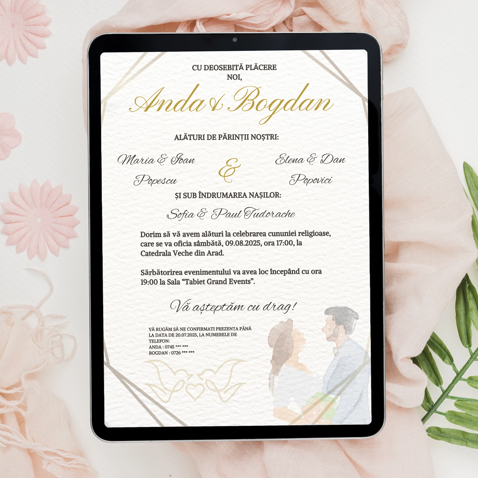 Invitații digitale nuntă - Invitație digitală nuntă cu miri