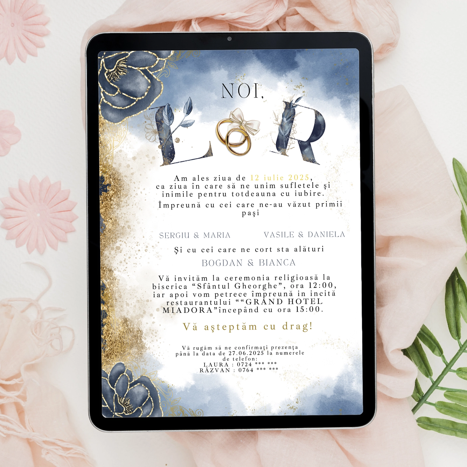 Invitații digitale nuntă - Invitație digitală nuntă, design modern, culoare albastră