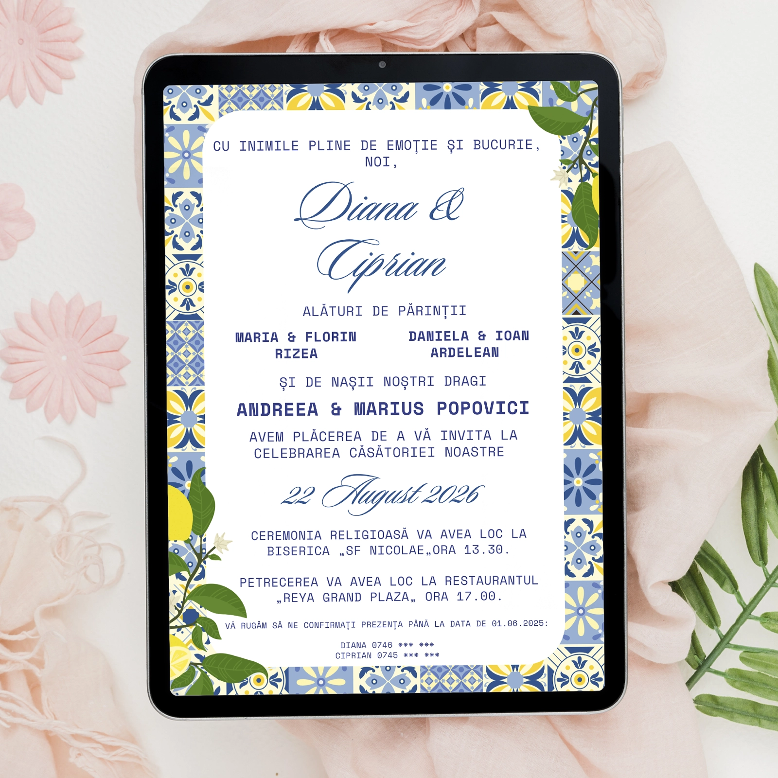 Nuntă - Invitație digitală nuntă „Mediterranean Blue”