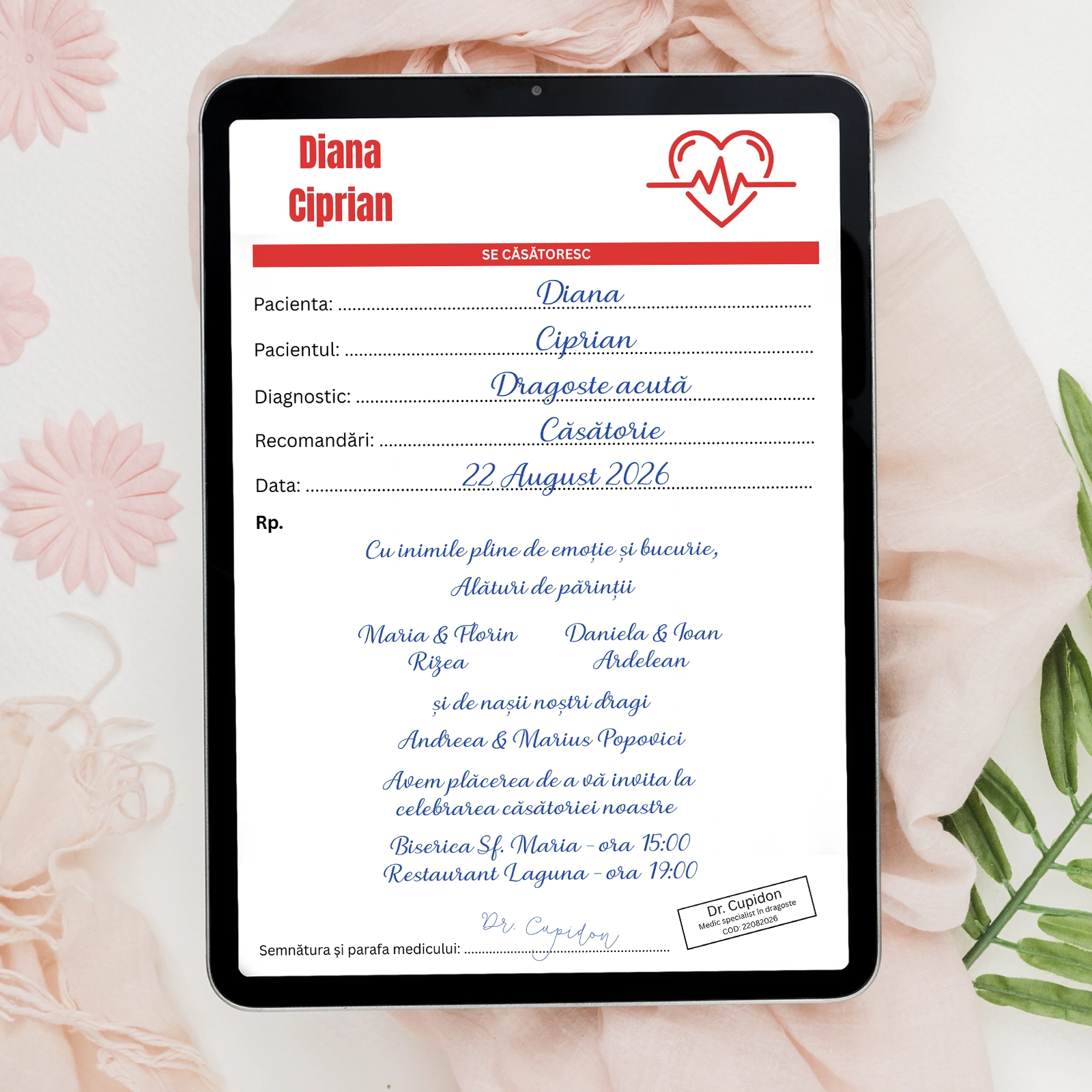 Invitații digitale nuntă - Invitație digitală nuntă tip prescripție medicală