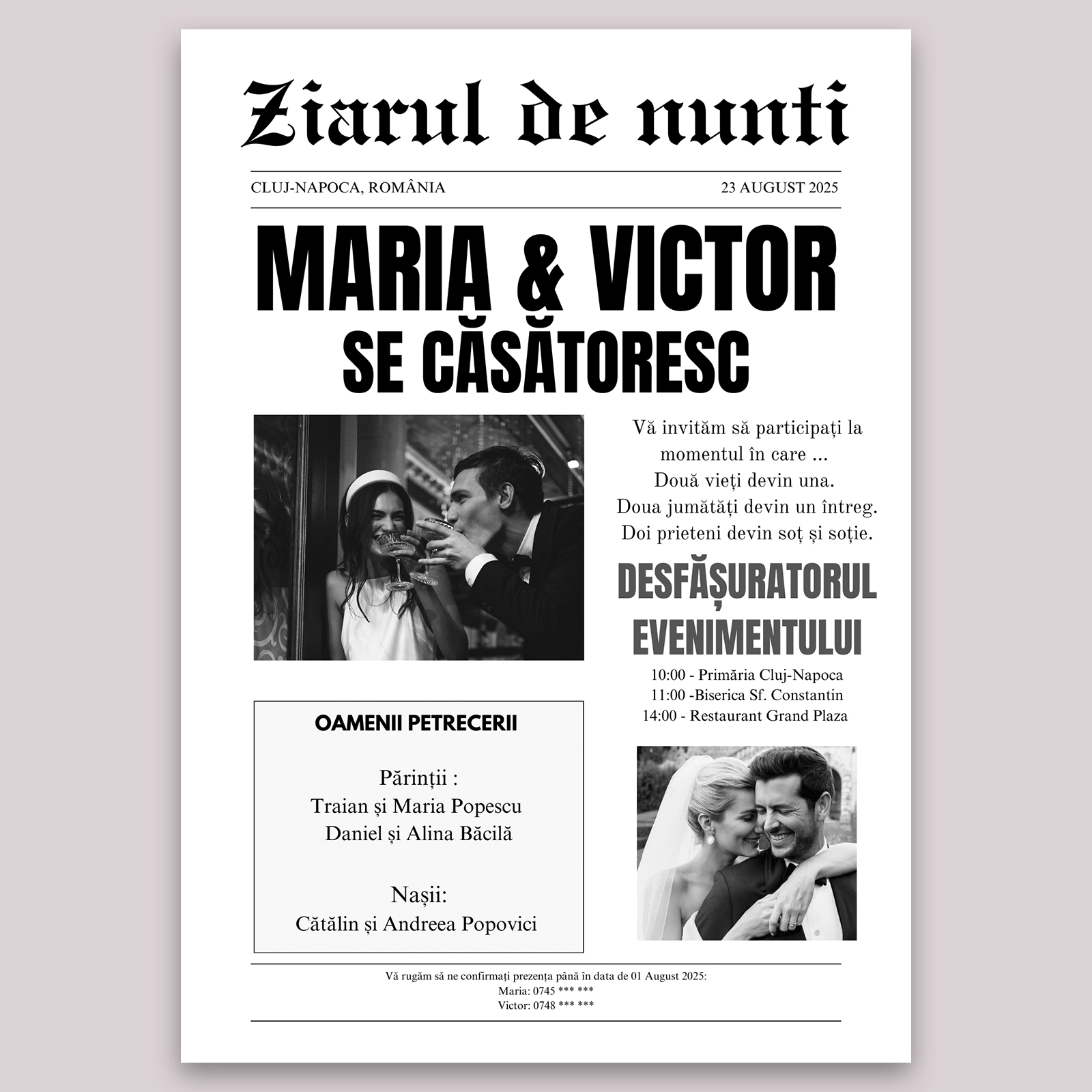 Invitație digitală nuntă, tip ziar [1]