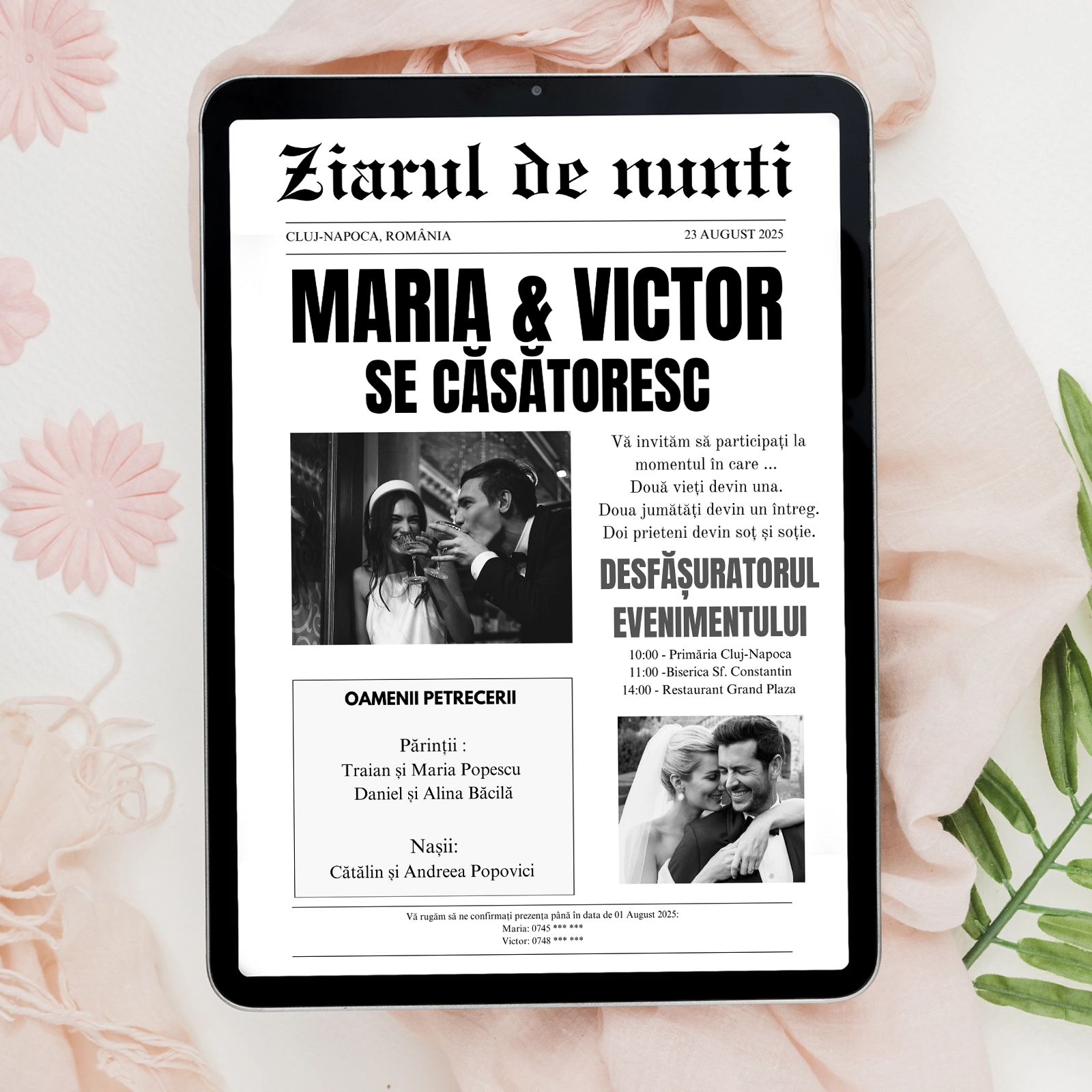 Invitații digitale nuntă - Invitație digitală nuntă, tip ziar