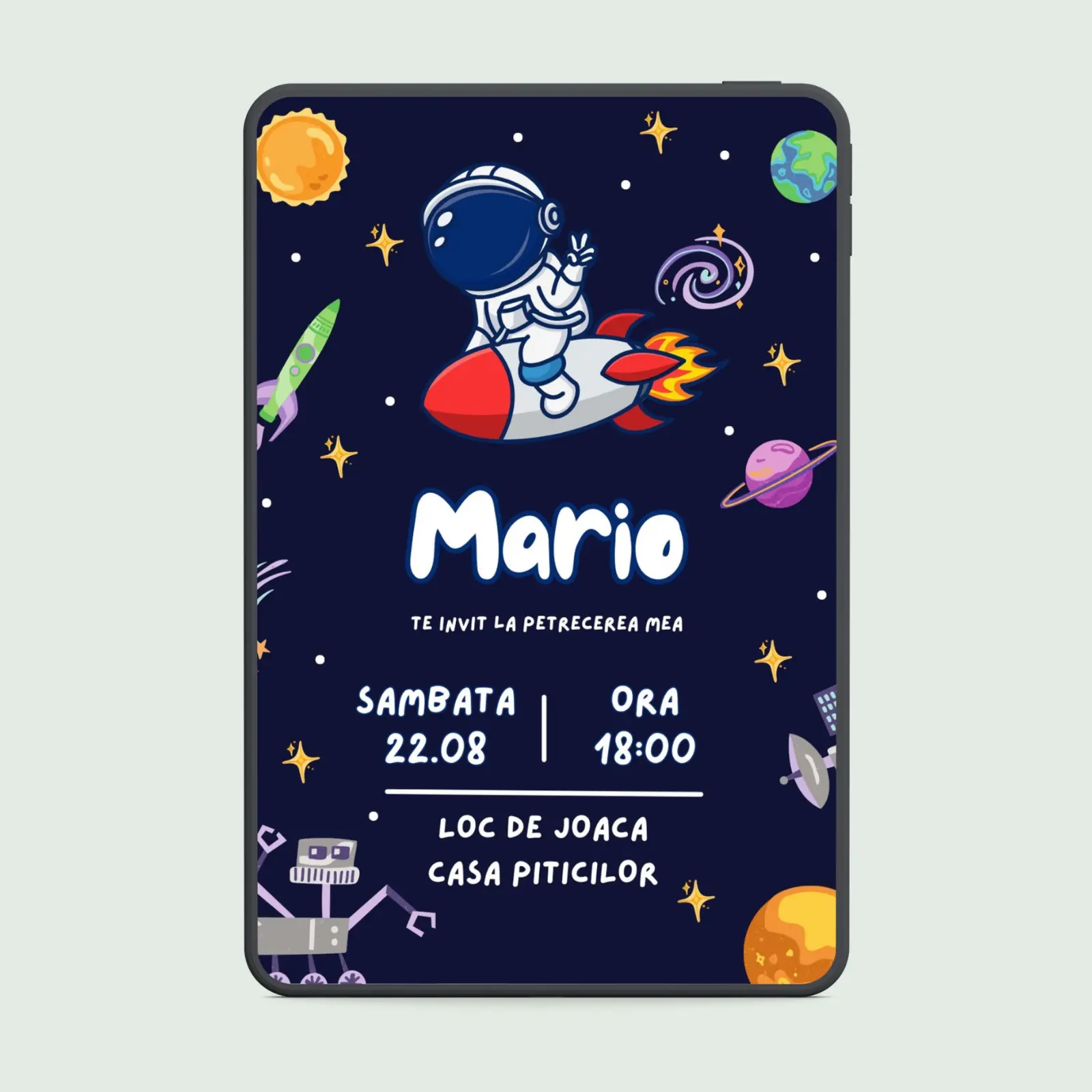 Zi de naștere - Invitație digitală zi de naștere astronaut