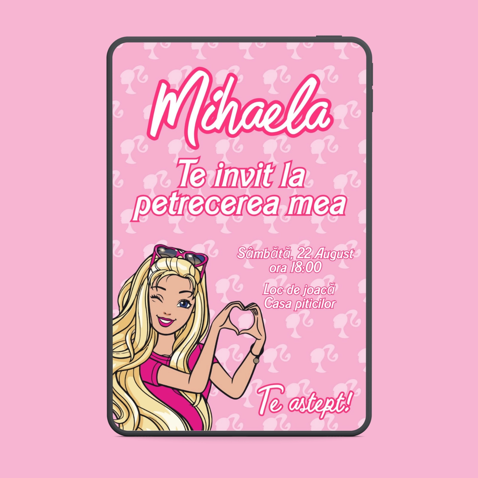 Teme petrecere - Invitație digitală zi de naștere Barbie