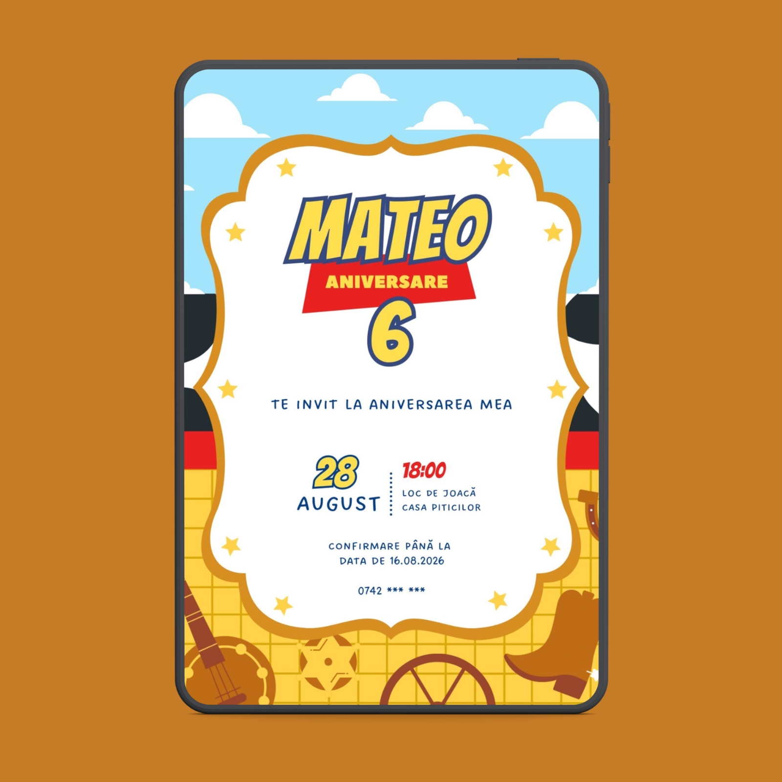 Zi de naștere - Invitație digitală zi de naștere cowboy