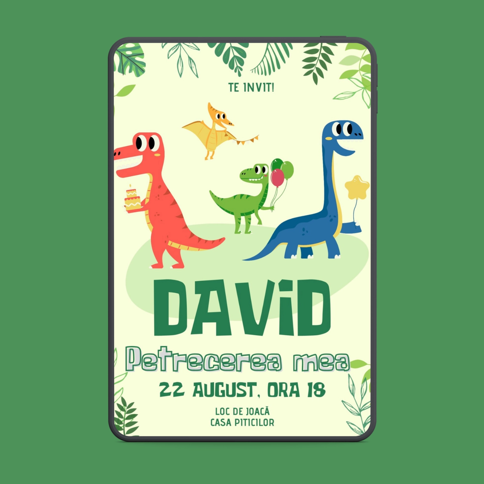 Zi de naștere - Invitație digitală zi de naștere cu dinozauri