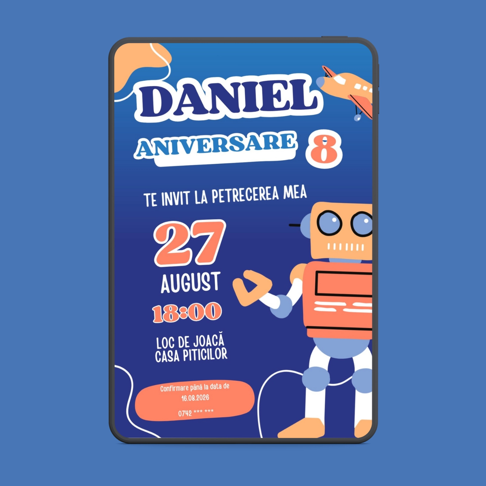 Invitații digitale zi de naștere - Invitație digitală zi de naștere cu robot