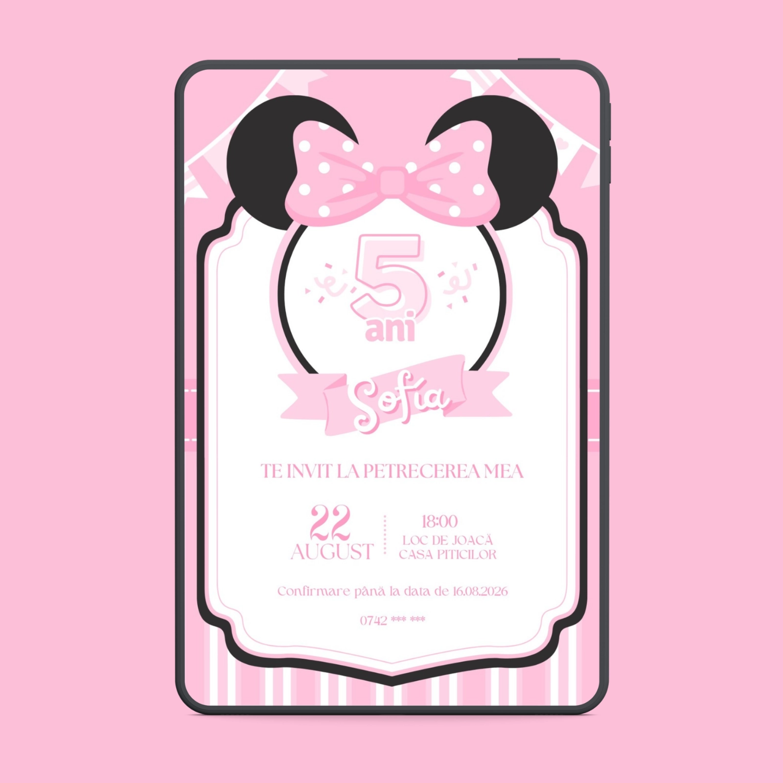 Zi de naștere - Invitație digitală zi de naștere Minnie