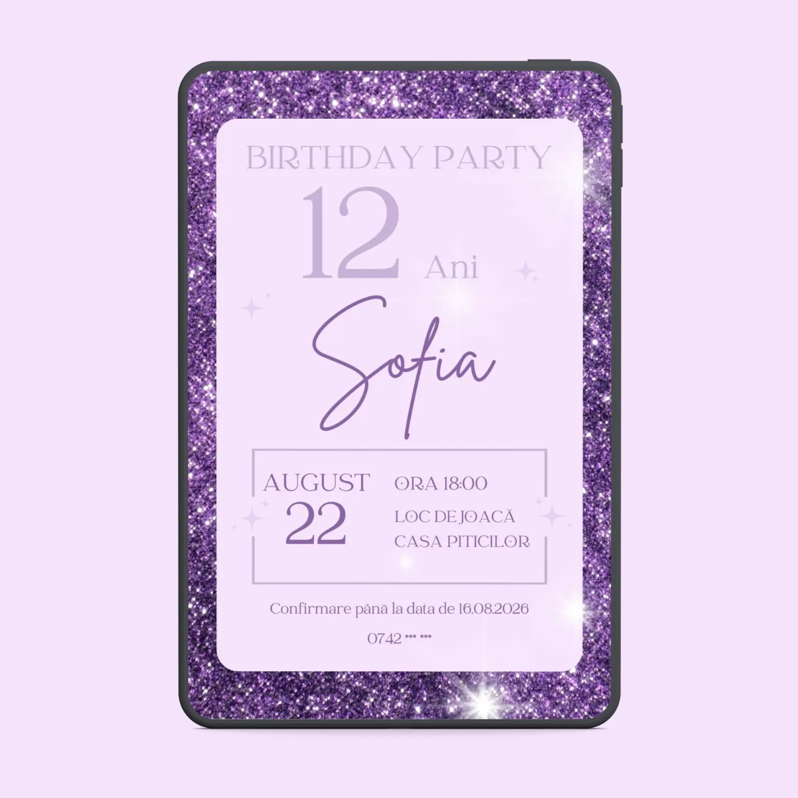 Zi de naștere - Invitație digitală zi de naștere mov