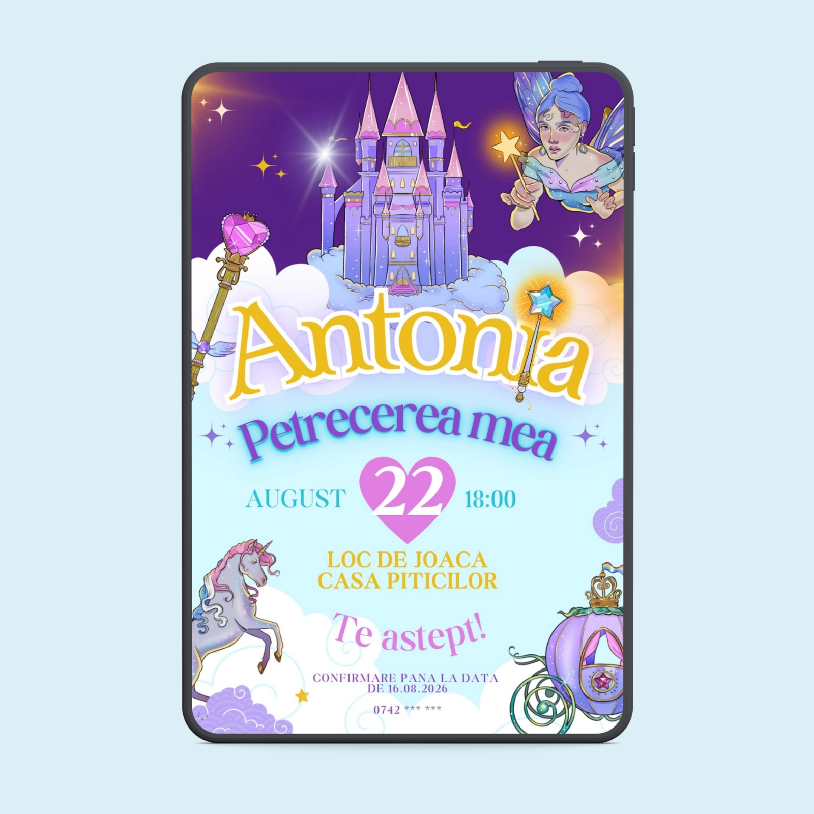 Zi de naștere - Invitație digitală zi de naștere Princess