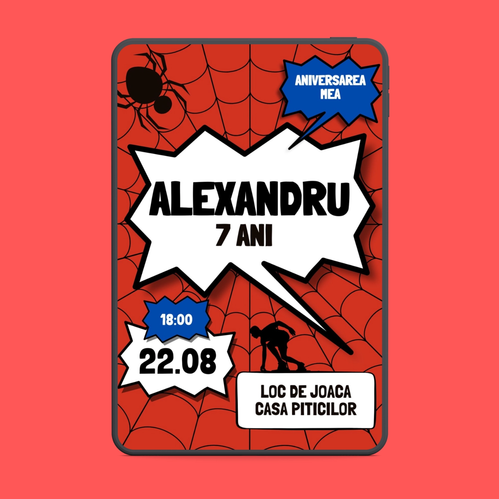 Invitații digitale zi de naștere - Invitație digitală zi de naștere Spider