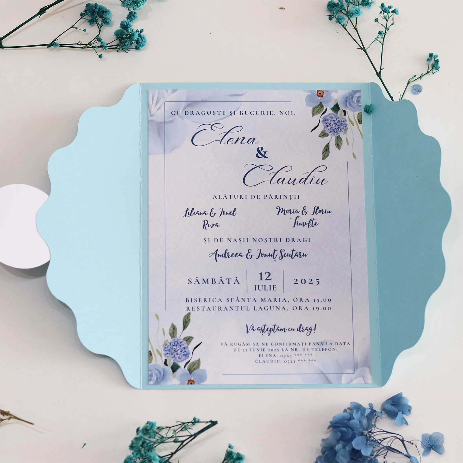 Invitație nuntă, model albastru, cu toc [4]
