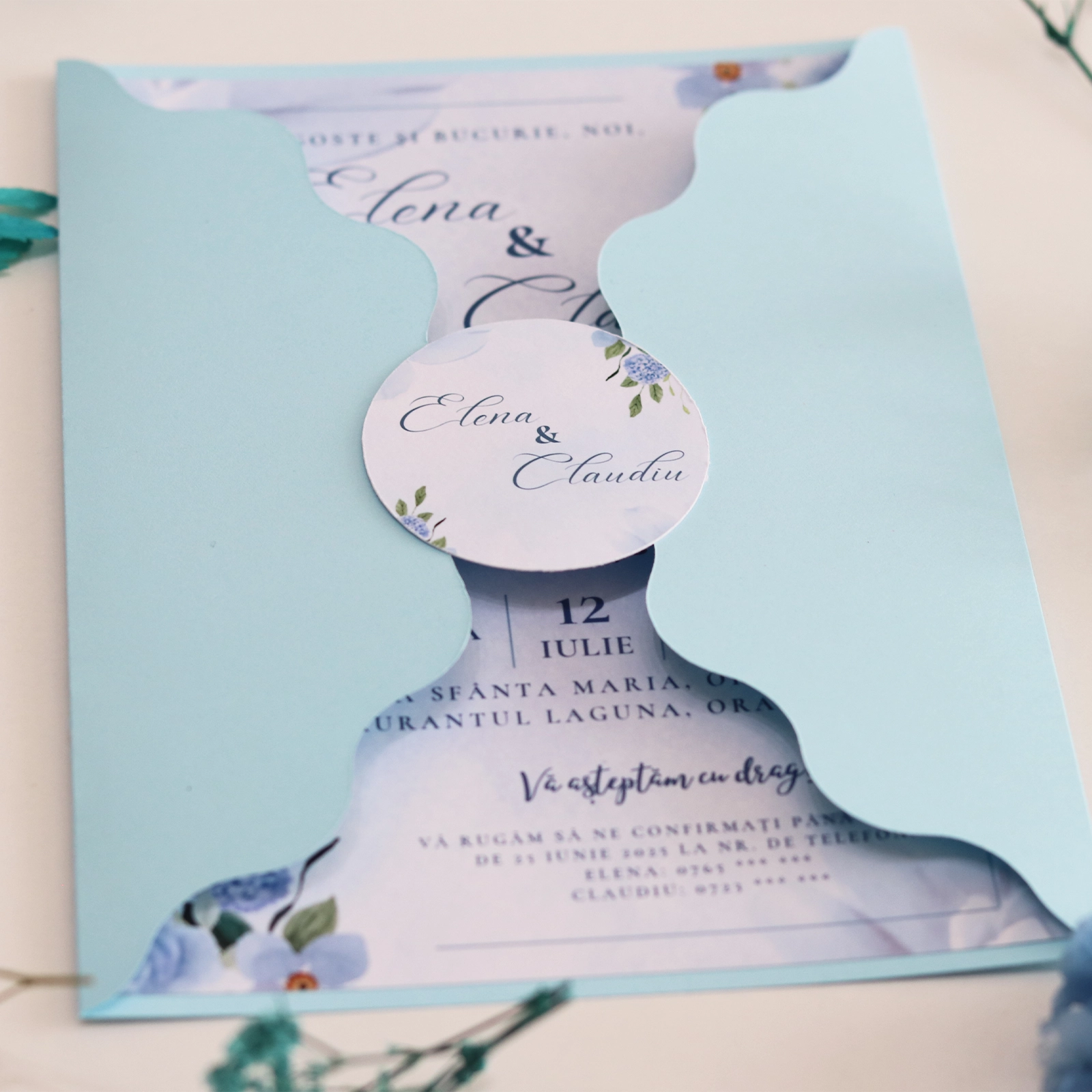 Invitație nuntă, model albastru, cu toc [6]