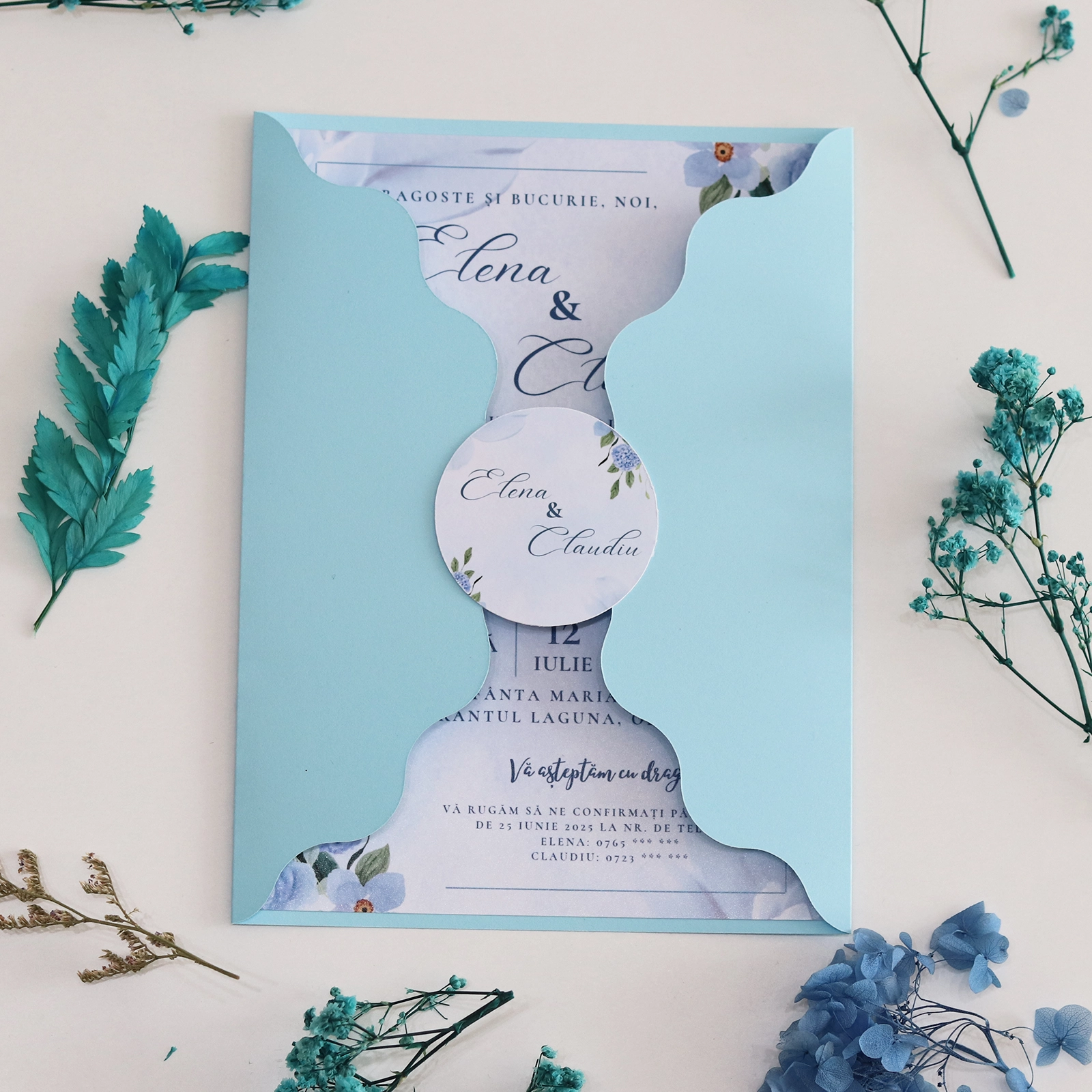 Invitație nuntă, model albastru, cu toc [5]