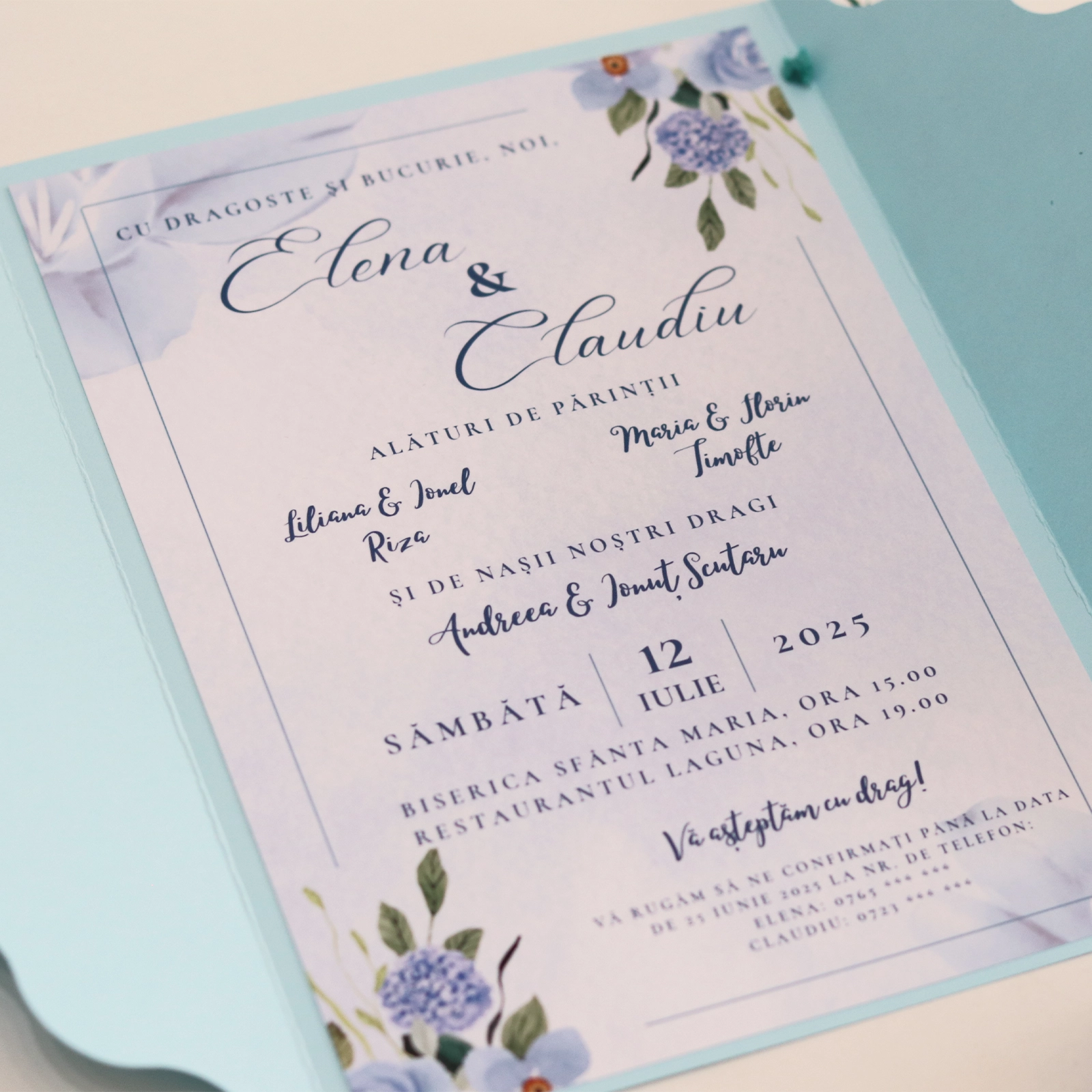 Invitație nuntă, model albastru, cu toc [3]