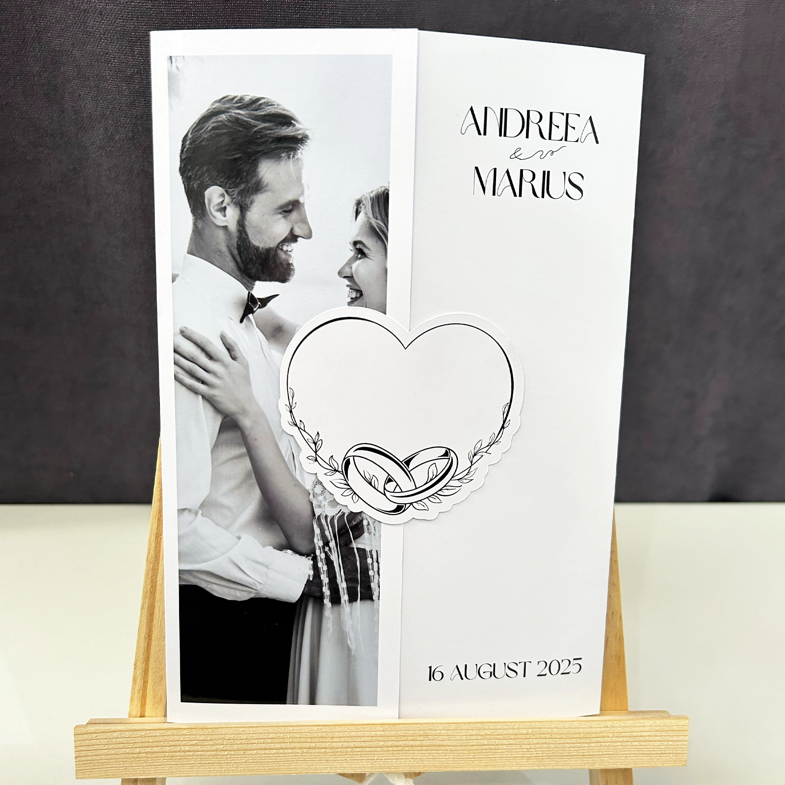Invitații nuntă - Invitație nuntă, pliabilă, cu poză și sticker