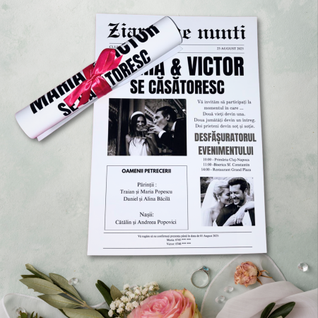 Invitații nuntă - Invitație nuntă tip ziar