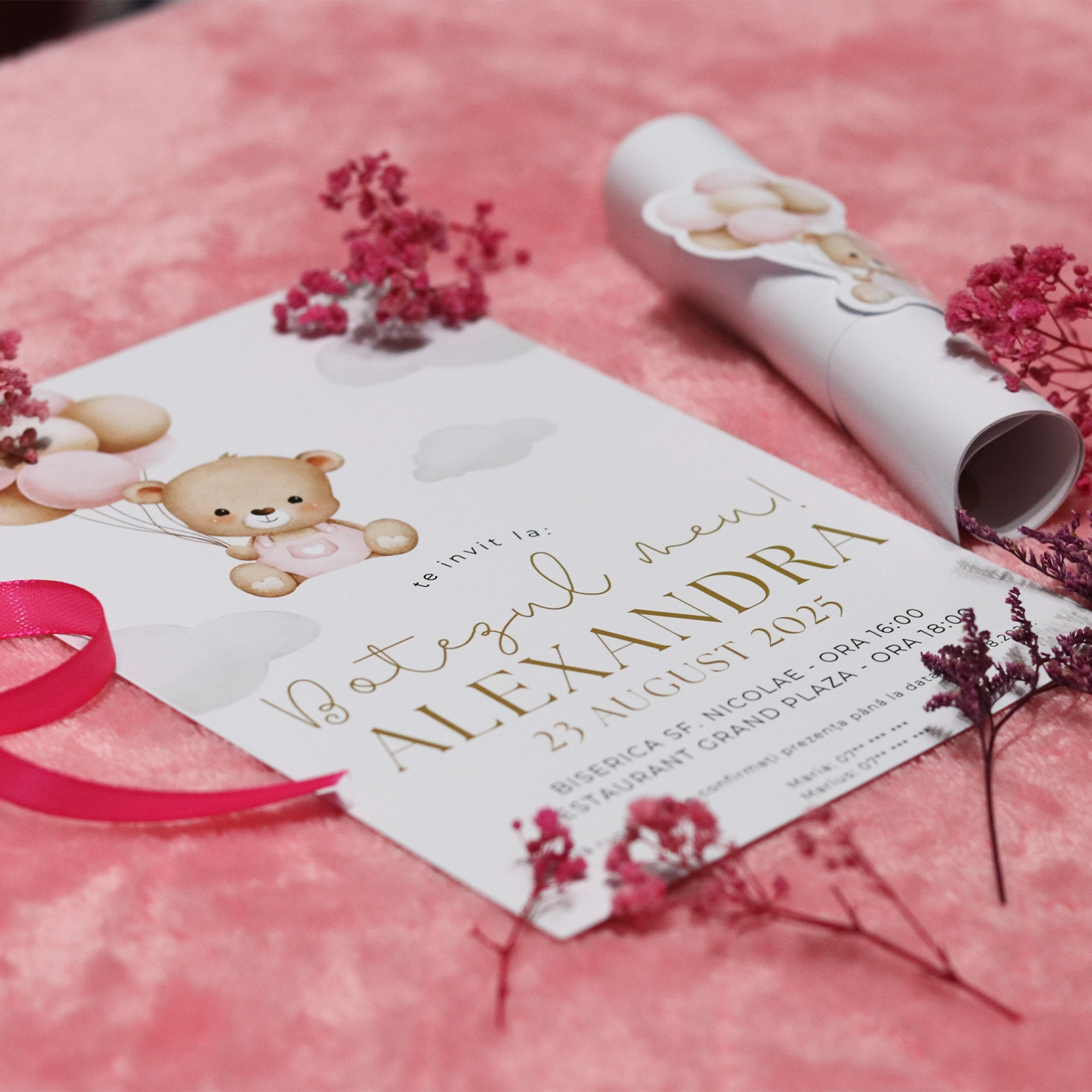 Invitație papirus botez cu ursuleț și baloane [5]