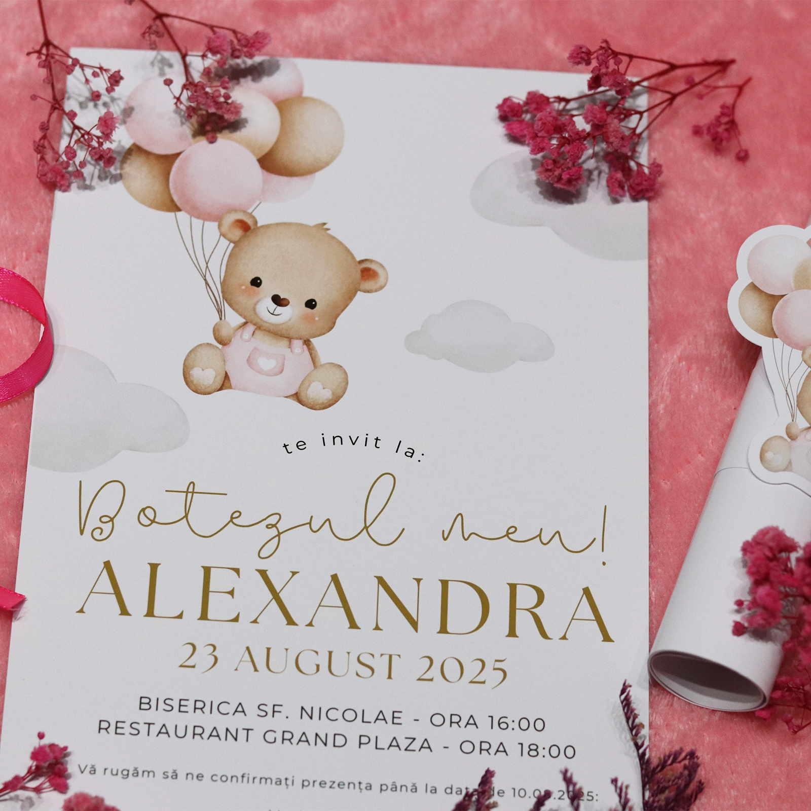 Invitație papirus botez cu ursuleț și baloane [4]