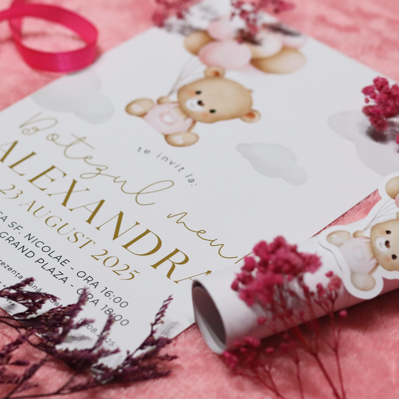 Invitație papirus botez cu ursuleț și baloane [6]