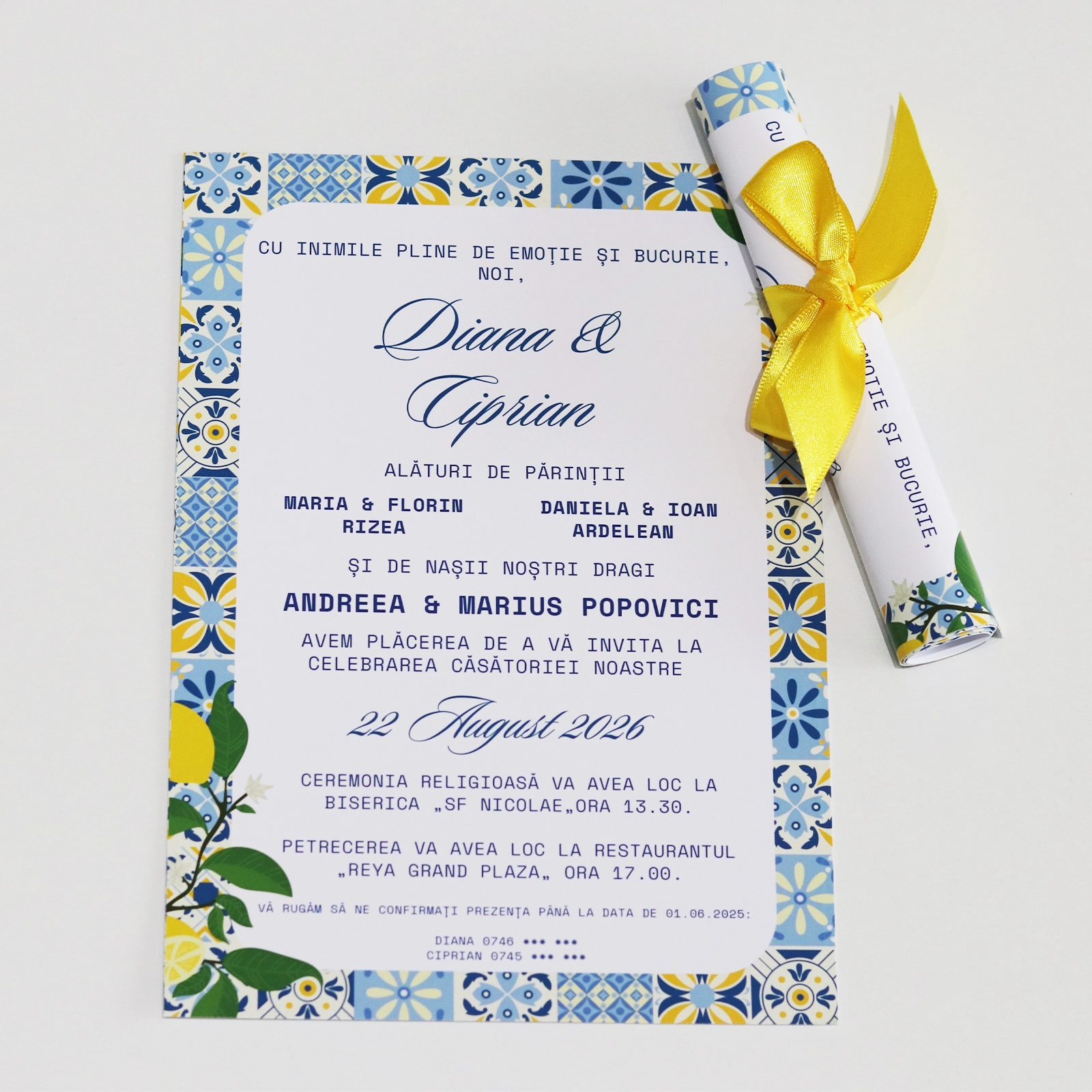 Invitații nuntă - Invitație papirus nuntă „Mediterranean Blue”