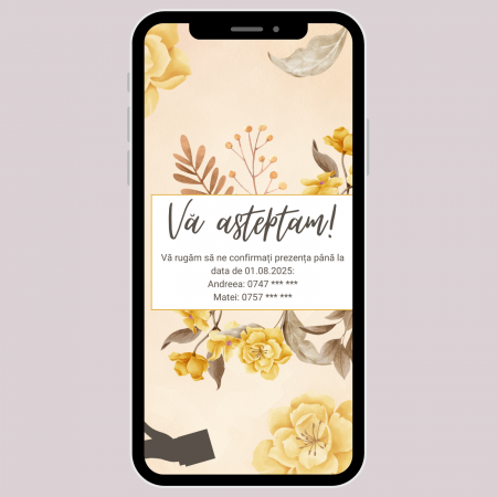 Invitație video de nuntă, model floral auriu [5]