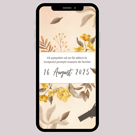 Invitație video de nuntă, model floral auriu [1]