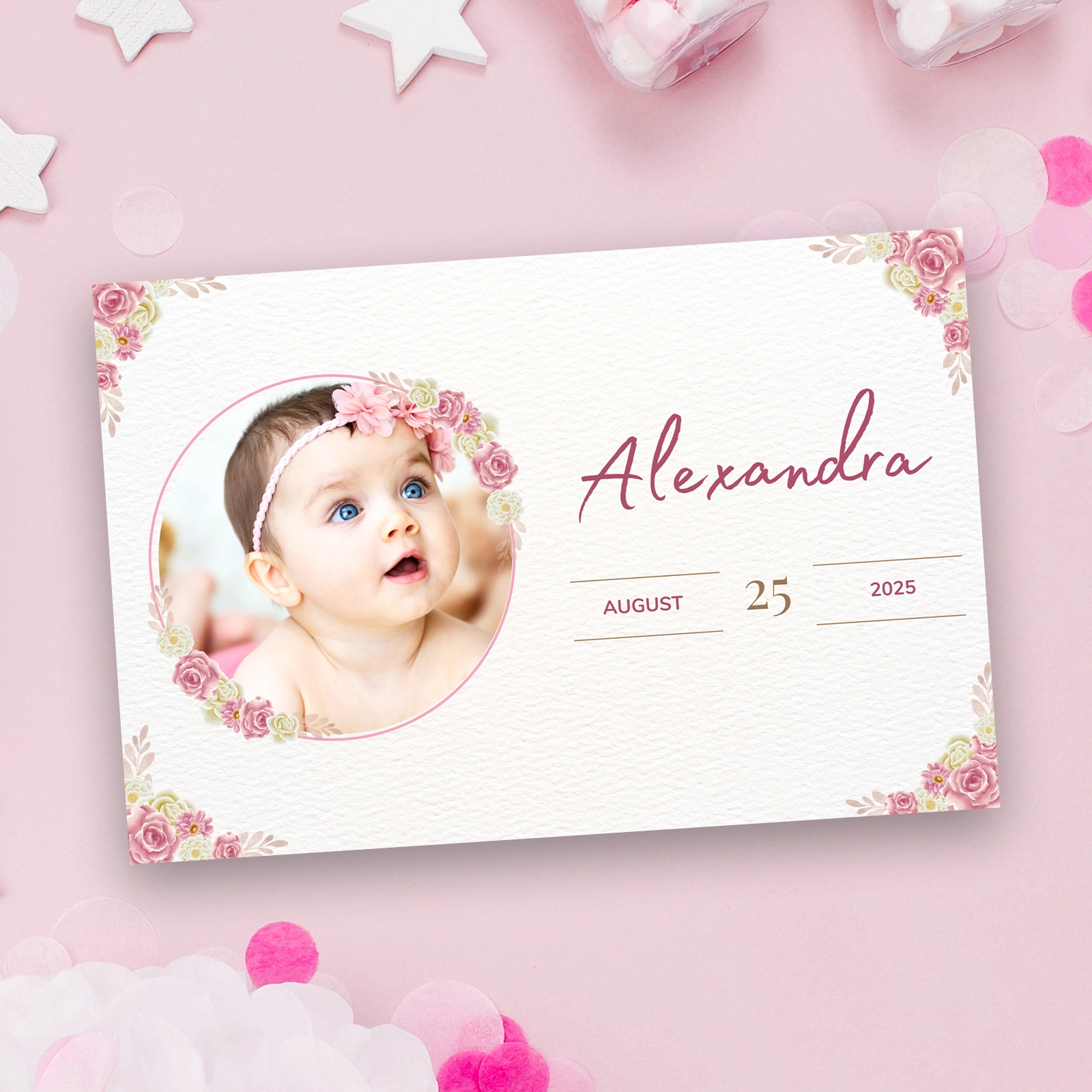 Mărturii botez - Mărturie magnetică botez magnetică roz cu poză