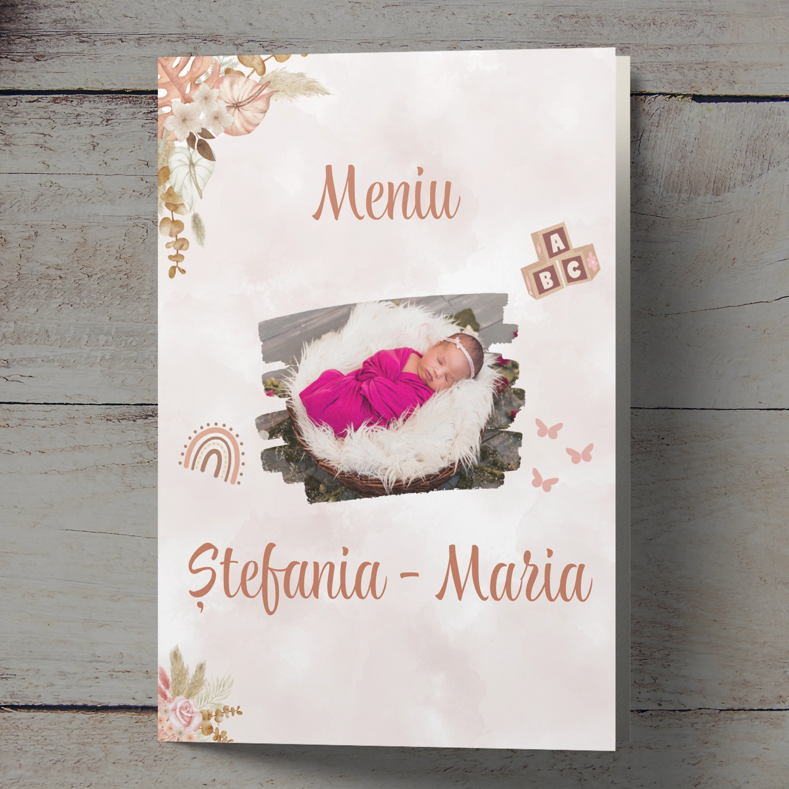 Meniuri botez - Meniu botez, model floral cu poza