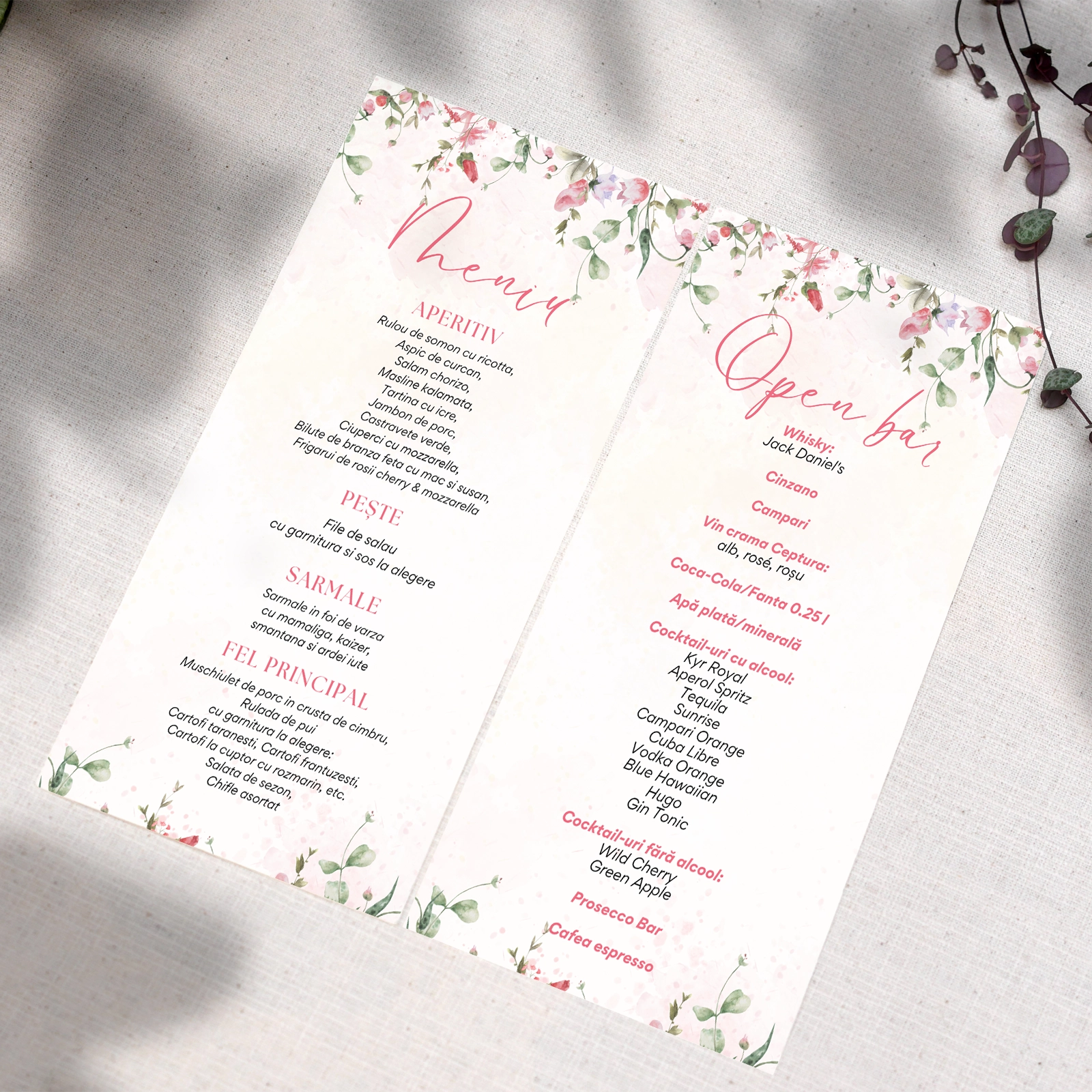 Nuntă - Meniu individual nuntă cu flori