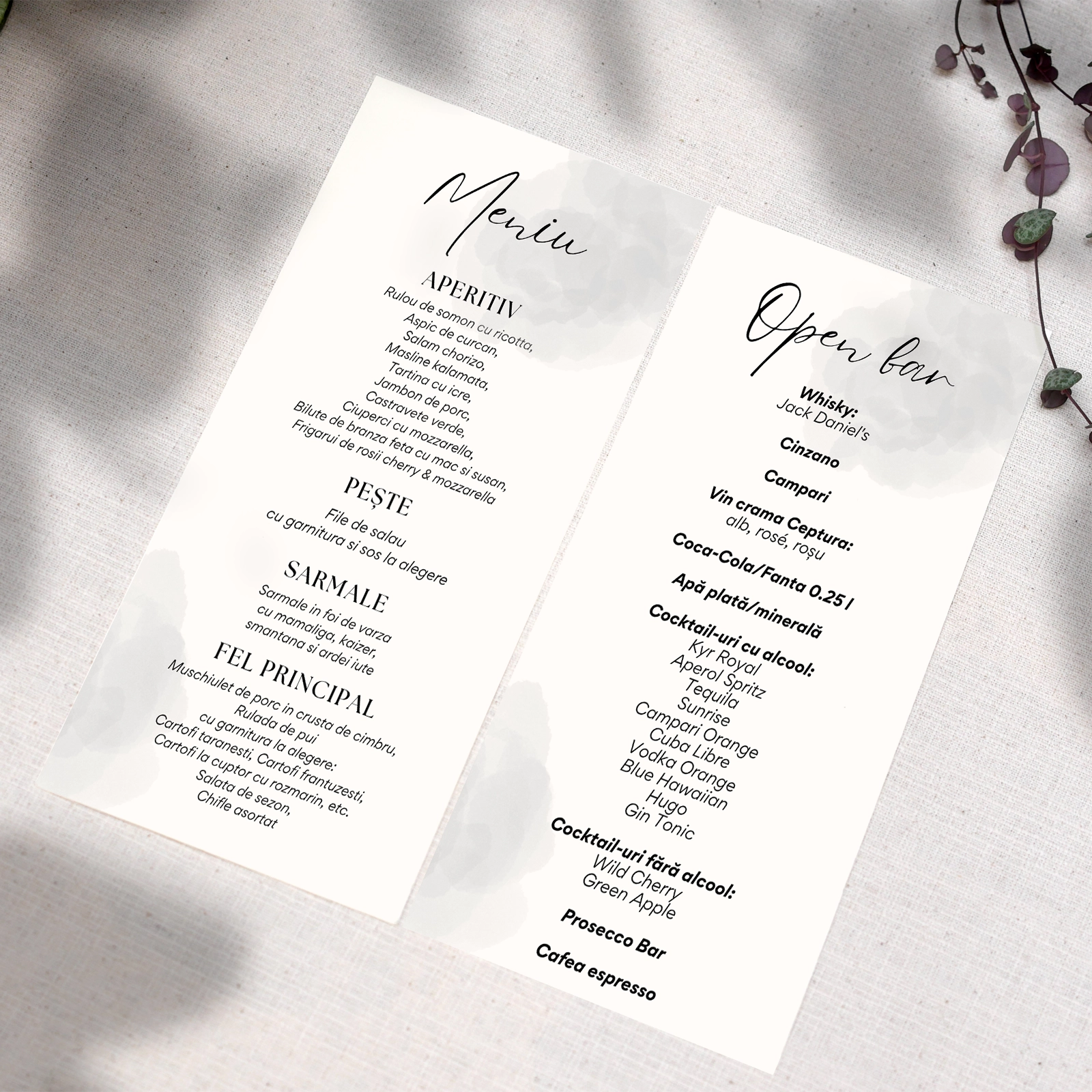 Nuntă - Meniu individual nuntă, fundal gri