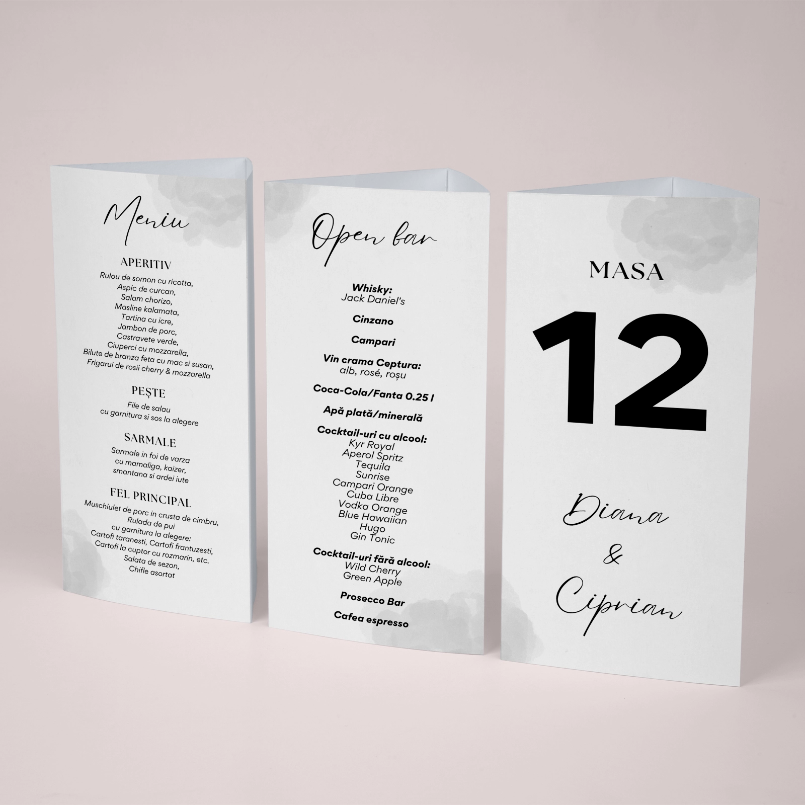 Meniuri nuntă - Meniu nuntă 2 în 1, fundal gri