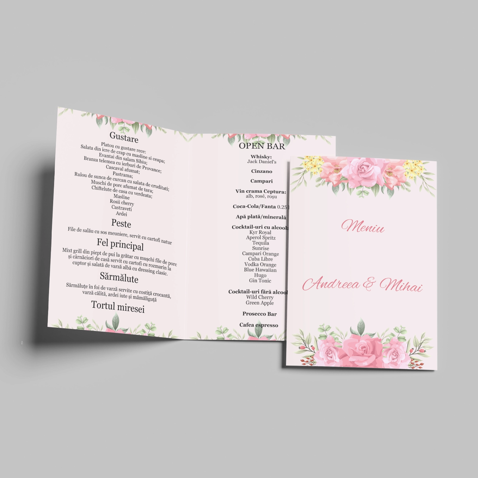 Meniuri nuntă - Meniu nuntă cu design floral