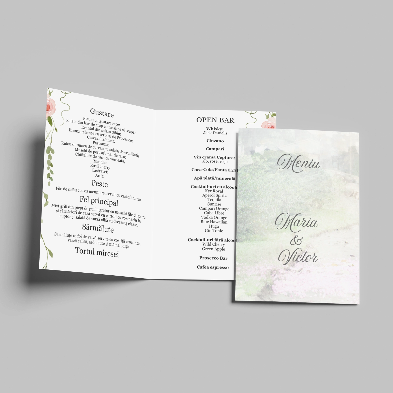 Meniuri nuntă - Meniu nuntă fundal floral