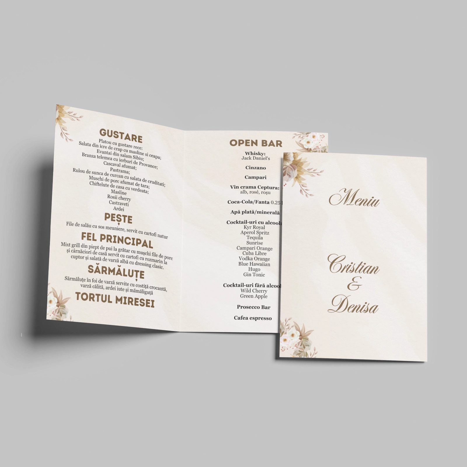 Meniuri nuntă - Meniu nuntă, model floral toamnă