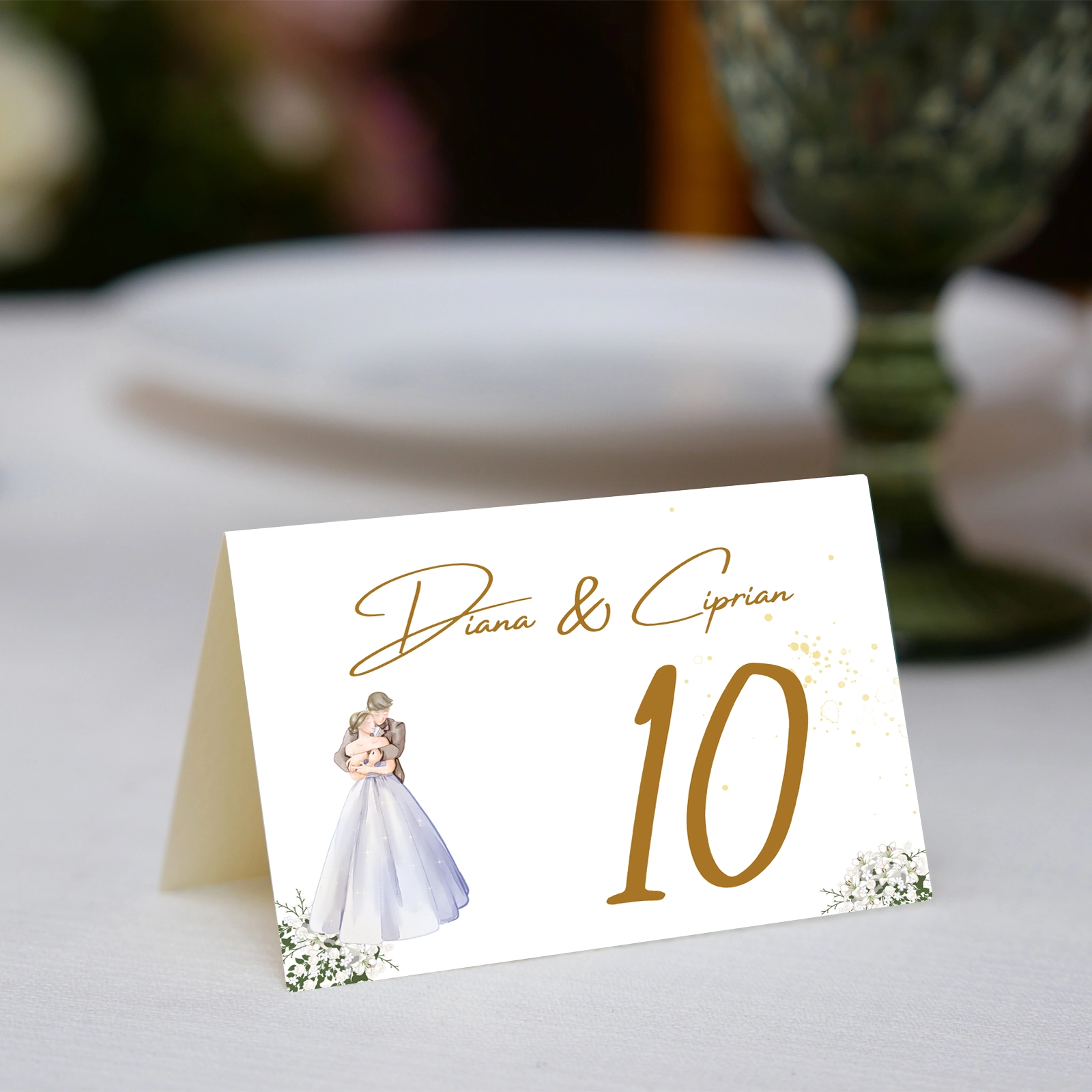 Numere de masă nuntă - Număr masă nuntă cu ilustrație miri