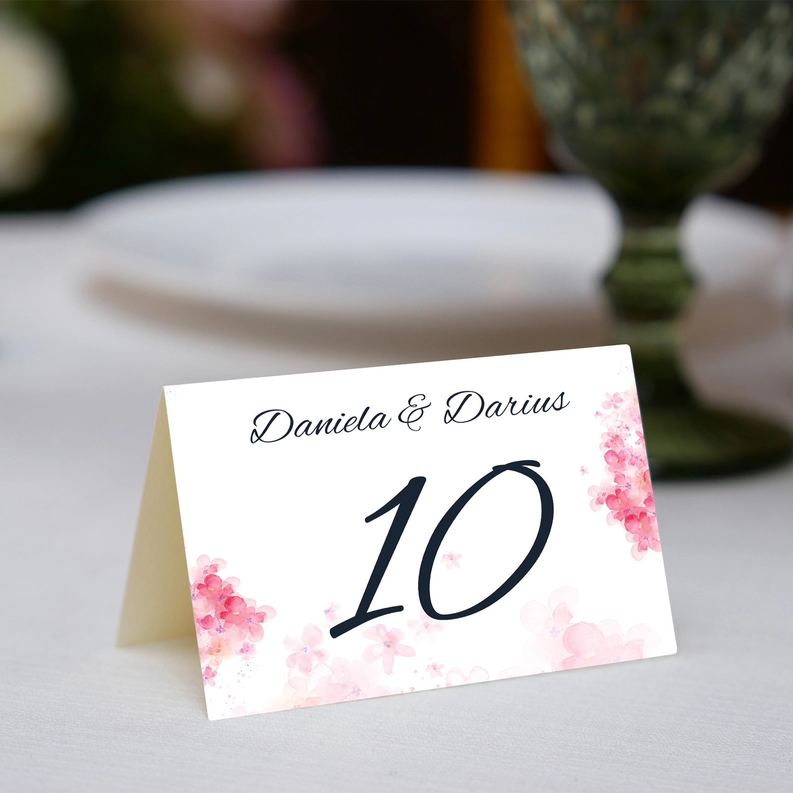 Numere de masă nuntă - Număr masă nuntă, design floral roz