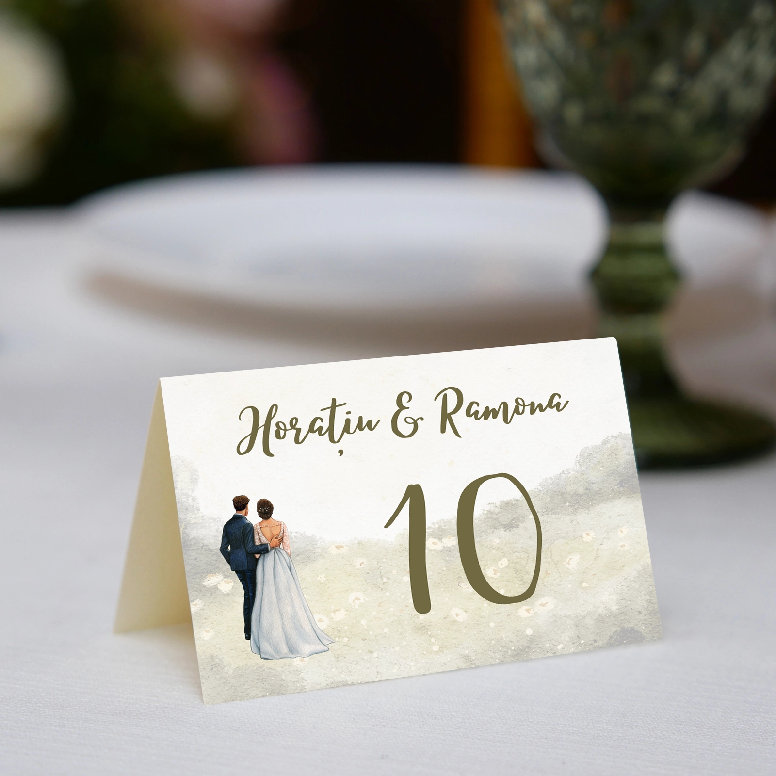 Numere de masă nuntă - Număr masă nuntă, fundal vintage cu miri